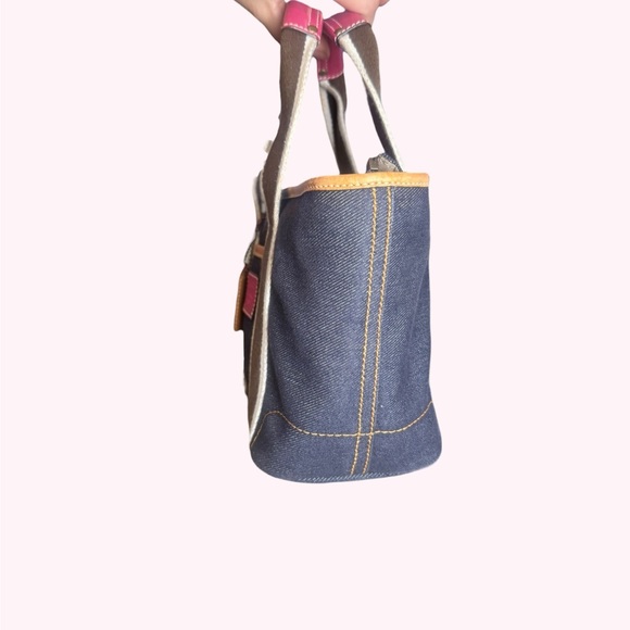 Vintage Coach Hamptons Blue Denim Mini Tote Pink Leather Handles Trim - Picture 2 of 9